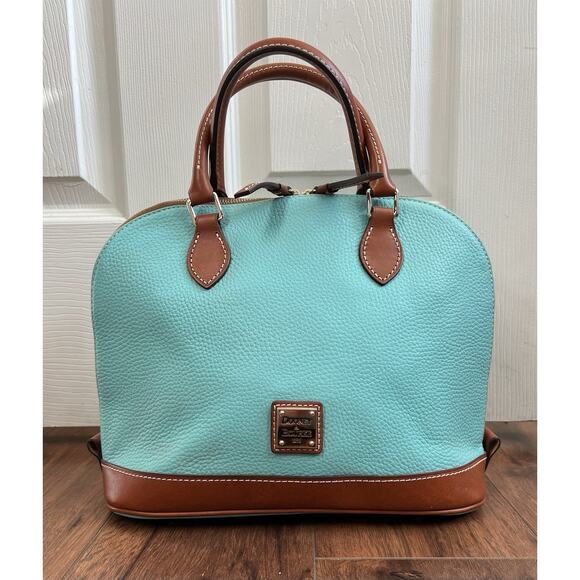 Dooney & Bourke Handbags - DOONEY & BOURKE Turquoise Pebble Leather Zip Top Domed Satchel Bag Purse